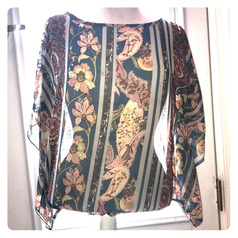 Beautiful sheer blouse with butterfly sleeves.
